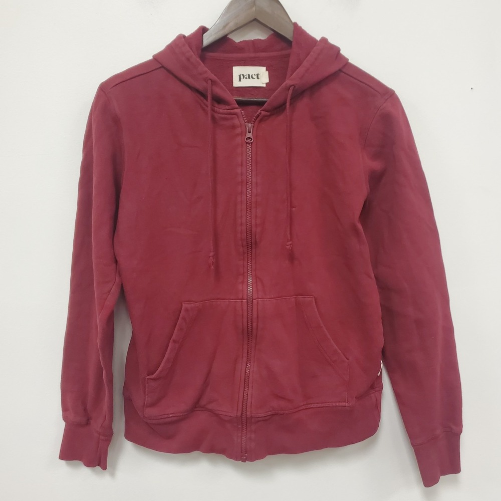 Pact Womens Full Zip Organic Cotton Hoodie Size S Burgundy Sustainable Granola